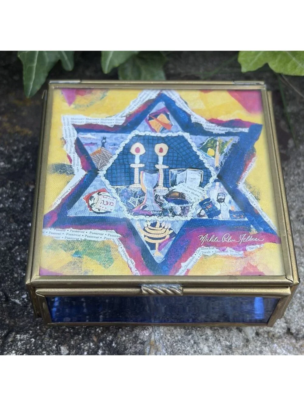 Jewish Star David Trinket Box Michelle Rohn-Feldman Brass Stained Glass Judaica